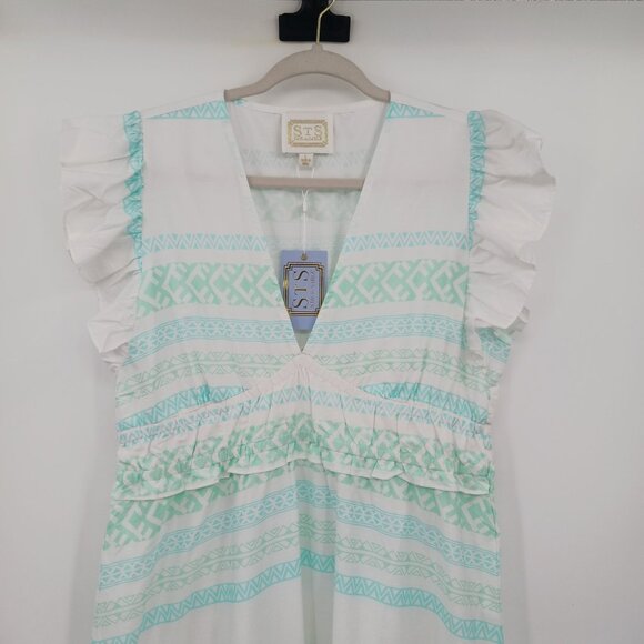 Sail To Sable Green Stripe Flutter Sleeve Maxi Dress Size Large 100% Cotton - Picture 5 of 15